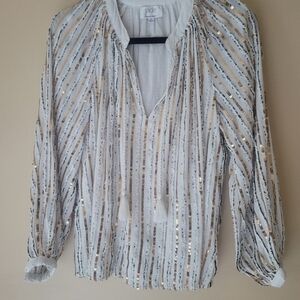 Johnny Was jade eden sequin top, pre-owned size extra small